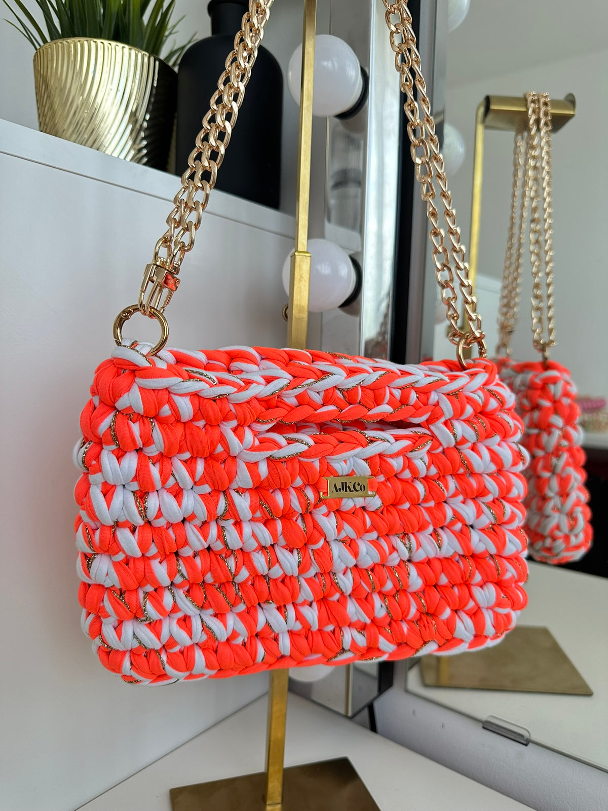 Neon Orange, White and Gold Mini Bag