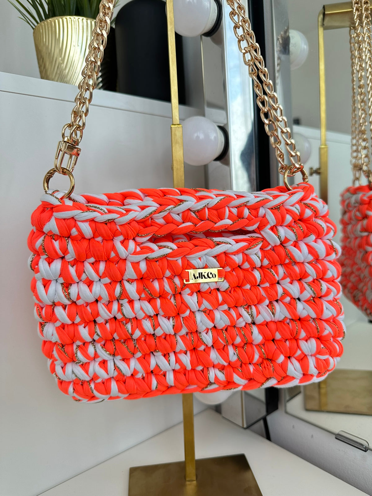 Neon Orange, White and Gold Mini Bag